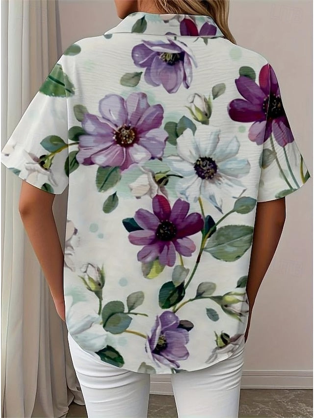 Women's Shirt Long Sleeve Button Down Blouse Floral Graphic