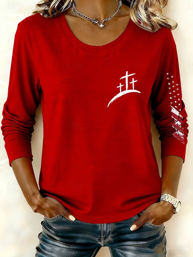Women's T Shirt Print Graphic Vintage Stylish Modern Long