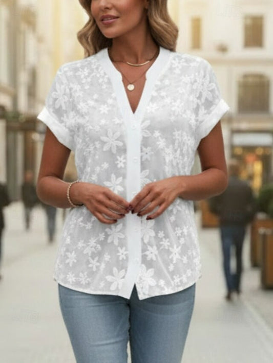 Women's Shirt Lace Shirt Blouse Dressy Tops Lace Buttons