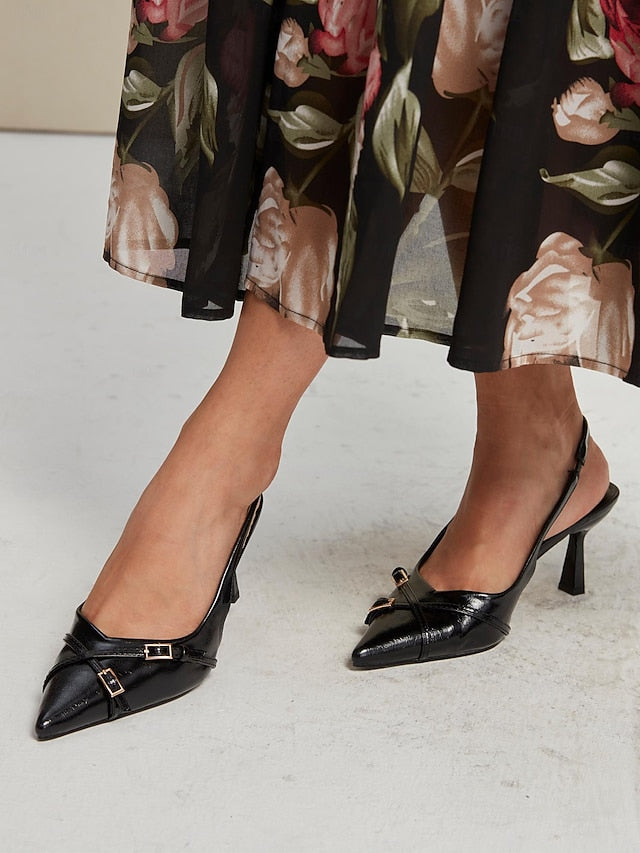 Heels Elegant Black with Women's Pointed Slingback Toe