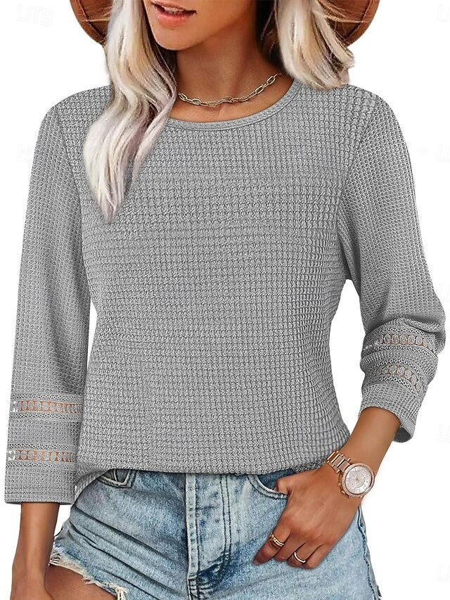 Women's Blouse Lace Patchwork Solid Color Stylish Casual