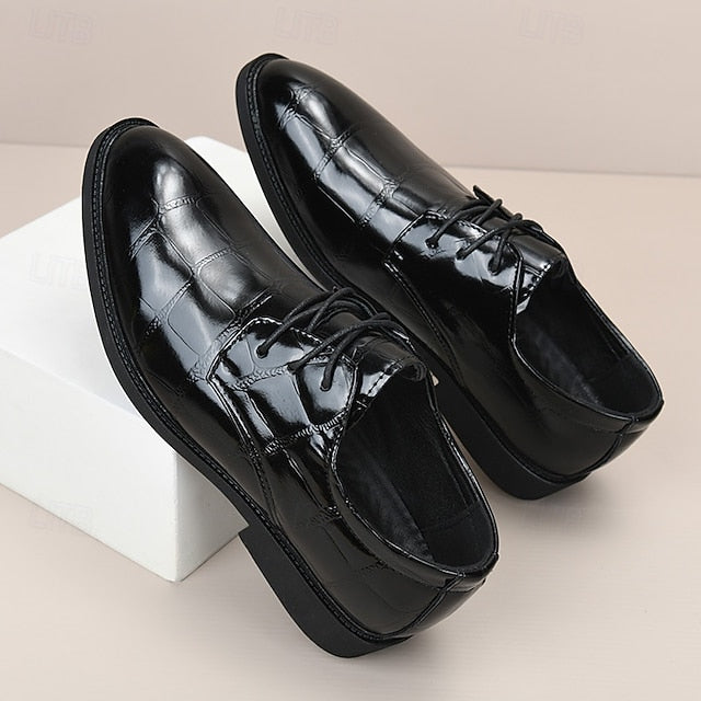 Crocodile-Pattern Brown Leather Shoes Men's