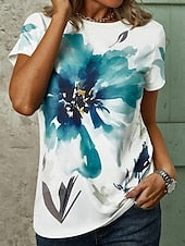 Women's T-shirt Floral Print V-Neck Short Sleeve Casual Top