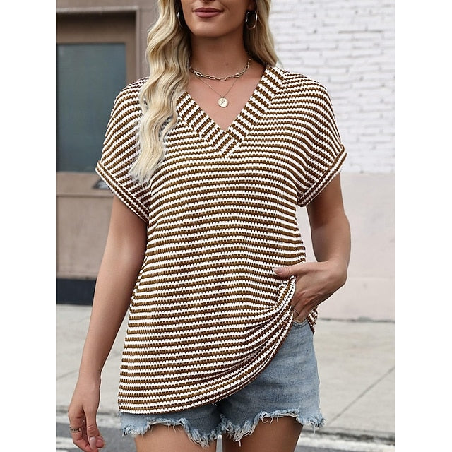 Women's T Shirt Tee Top Print Striped Fashion Stylish