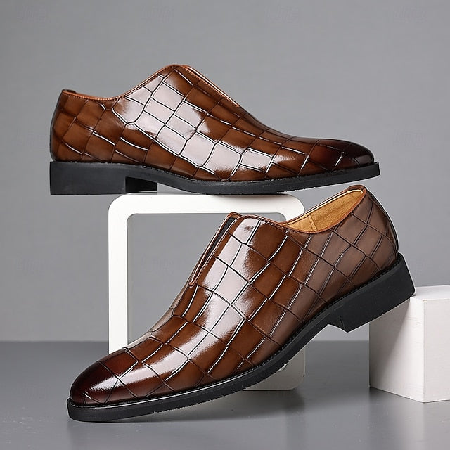 Burgundy Shoes Men's – Pattern Crocodile Slip-On