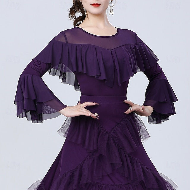 Latin Dance Top Ruffles Pure Color Splicing Women's