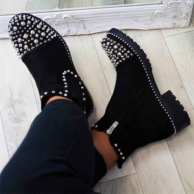 Sole for Ankle Women – Black Chelsea Chunky Boots Studded