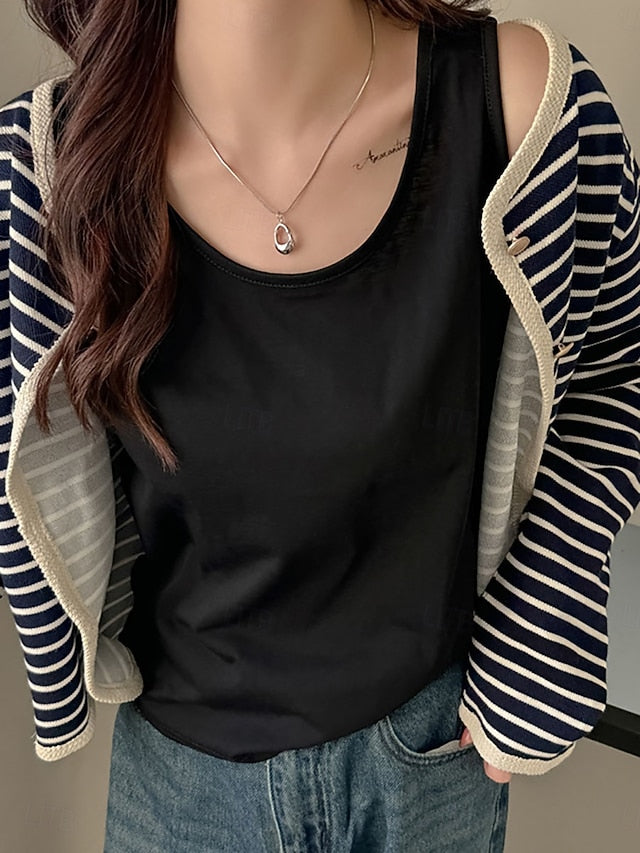 Women's T Shirt Blouse Patchwork Solid Color Fashion Modern