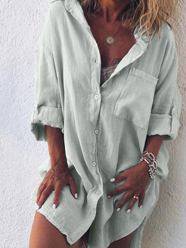 Women's Shirt Cotton Linen Shirts Blouse Faux Cotton Linen