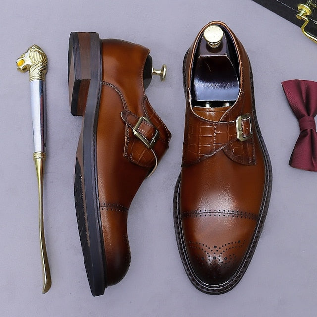 Monk Strap Leather First Black Shoes- Genuine Men's