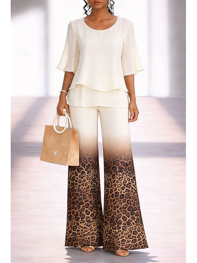 Women's Pants Sets Half Sleeve Butterfly Sleeve Round Neck