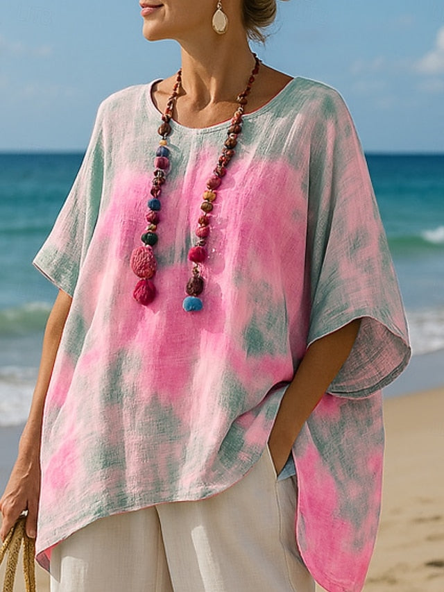 Women's Blouse Print Asymmetric Hem Ombre Floral Stylish