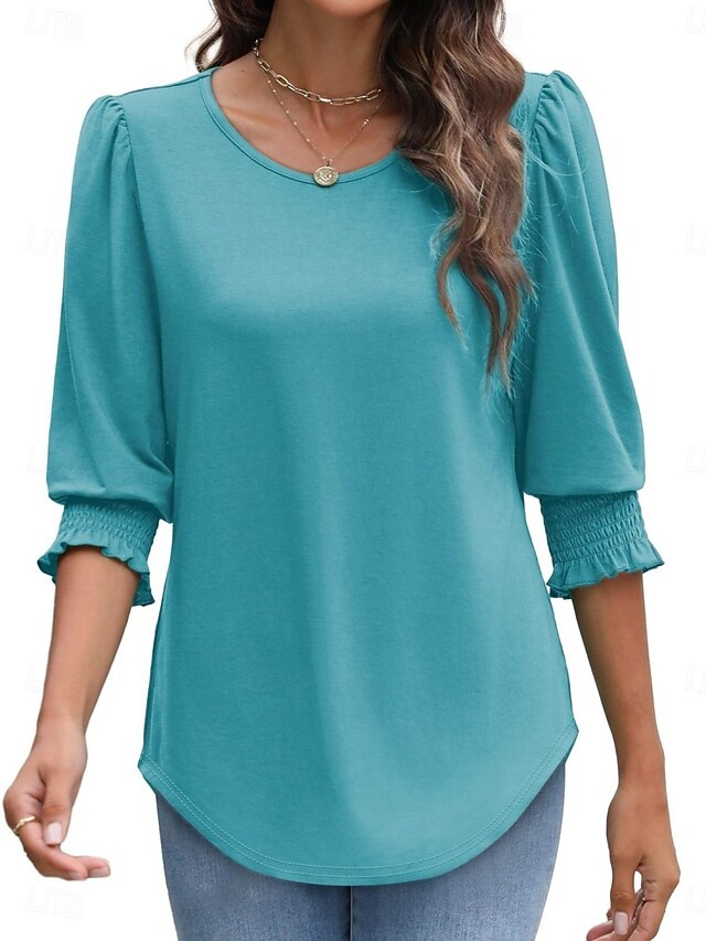 Women's Blouse Solid Color Stylish Casual 3/4 Length Sleeve