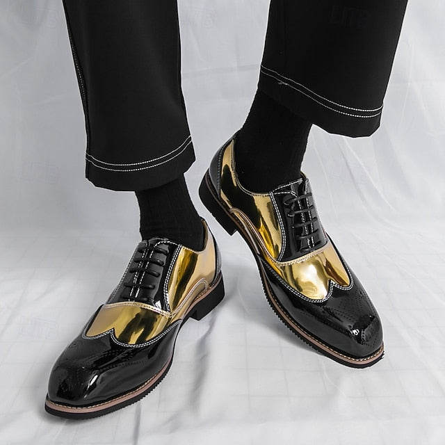 and with Shoes Oxford Men's Gold Leather Black Patent