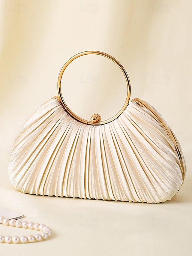 with Elegant Pleated Green Velvet Clutch - Handle Ring Gold