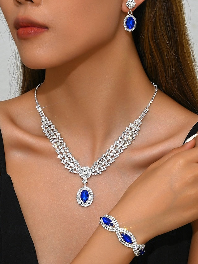 Crystal Necklace Set Jewelry Women Green – for Luxury Elegant