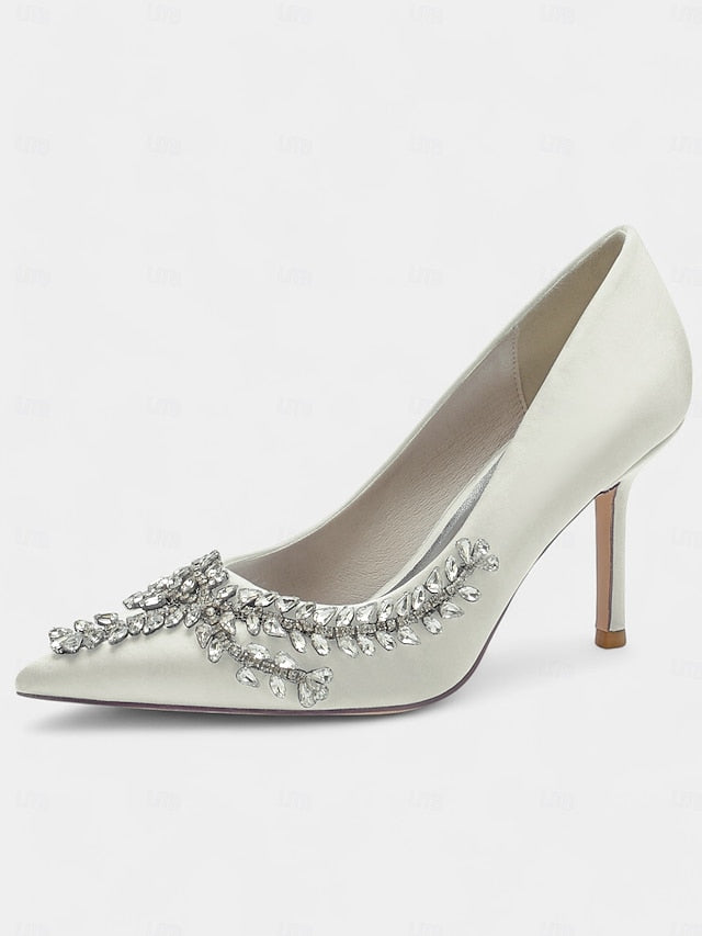– Satin Women's Stiletto Heels Rhinestone-Embellished