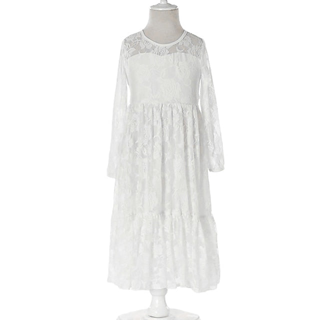 Colored Girl Kids Solid Dress Girls' Flower Long