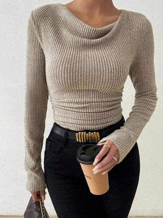 Women's Ribbed Knit Tops Tee Tunic Elegant Stylish Long