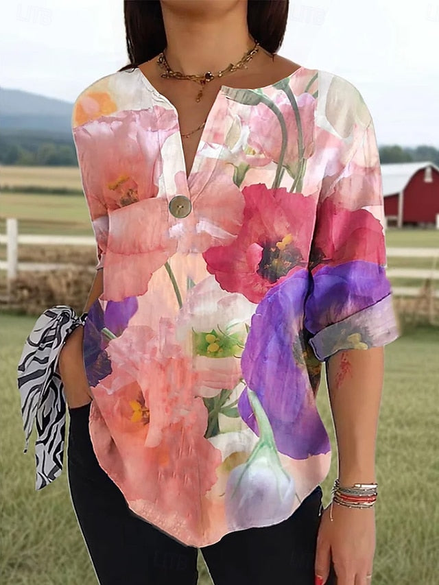Women's Blouse Linen Like Breathable Lightweight Long