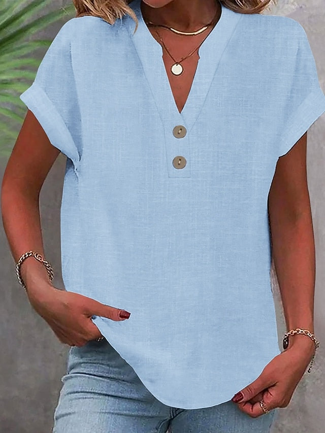 Women's Blouse Buttons Solid Color Stylish Casual Short