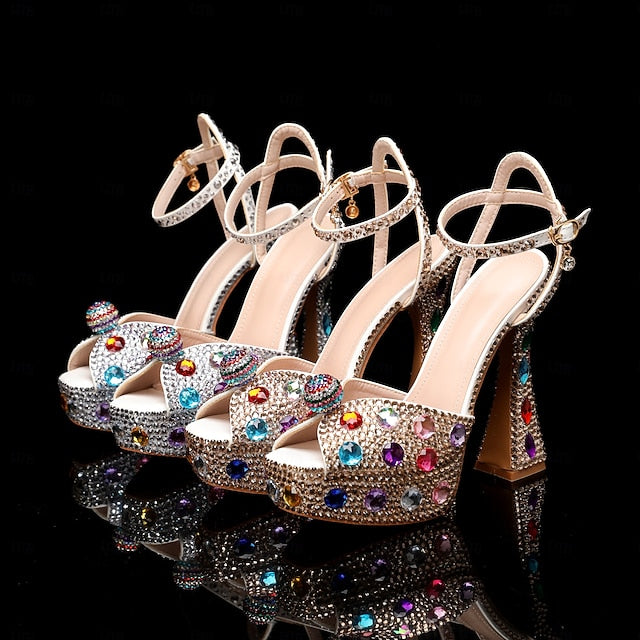 Rhinestone Colorful Sparkly Platform Sandals Women's –