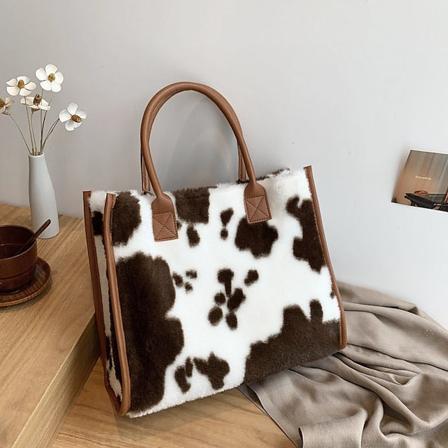 Tote Bag mit Kunstleder Leopardenmuster Braun Damen Fell