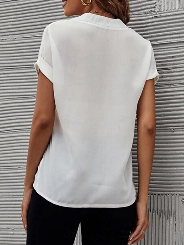 Women's Shirt Blouse Solid Color Stylish Casual Short