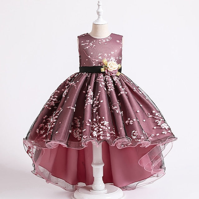 Dress Floral Colored Solid Kids Wedding Girls' Sleeveless