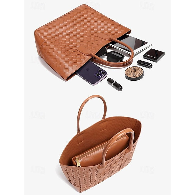 Tote Brown Woven and Women's Leather Bag Stylish –