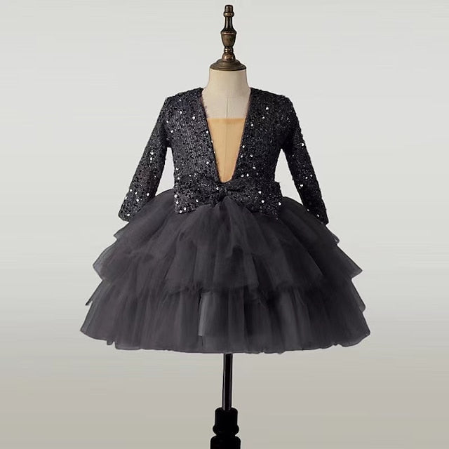 Sequin Kids Girls' Sleeve Party Performance Long Dress