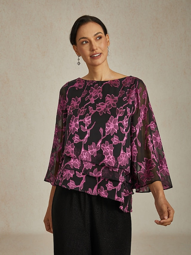 Women's Blouse Chiffon Tops Lace Floral Elegant Stylish