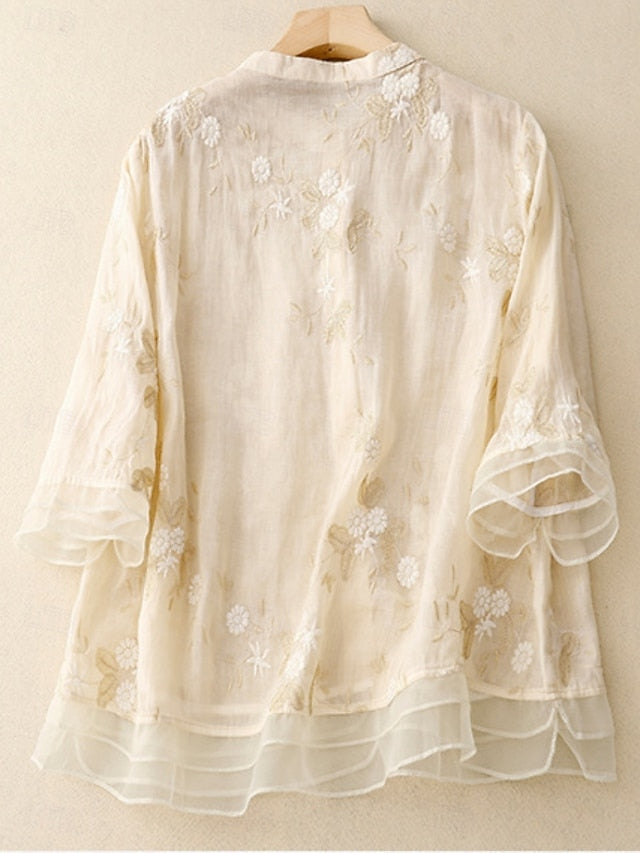 Women's Shirt Cotton Linen Shirts Button Up Blouse