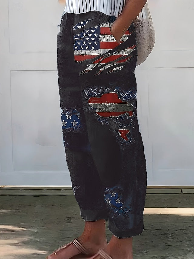 American Independence Day Women's Shirt Linen Like