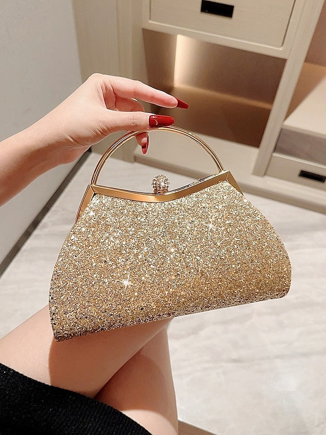 Women's Glitter Sequin Top Handle Clutch Bag, Sparkling