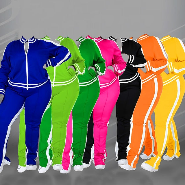 Women's Tracksuit Sweatsuit Drawstring 2 Piece Striped