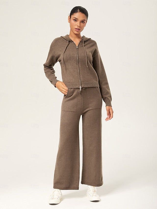 Women's Coffee Brown Straight-Leg Sweater Pants Elastic