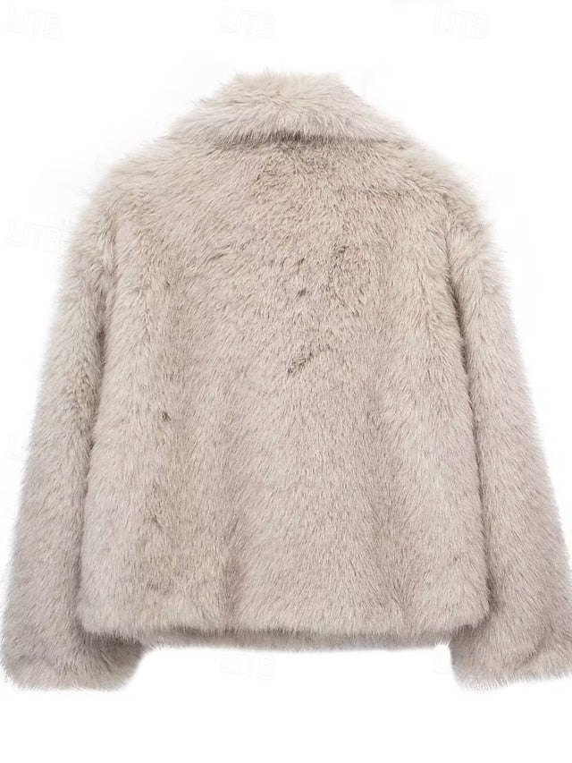 Warm Comfortable Furs Faux Buttons Fur Coat Women's