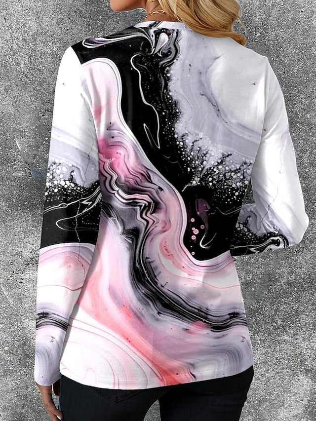 Women's T shirt Crew Neck Long Sleeve Tunic Casual Print