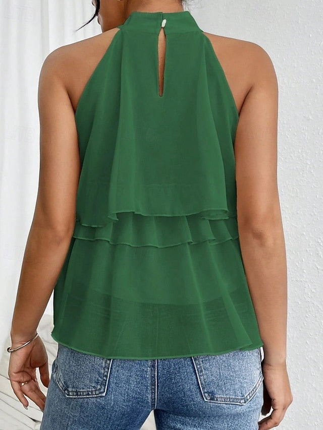 Women's Tank Top Tee Top Ruffle Solid Color Elegant Fashion