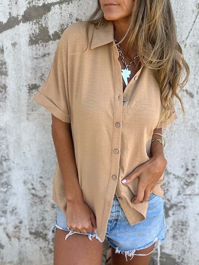Women's Shirt Buttons Plain Basic Modern Half Sleeve Shirt