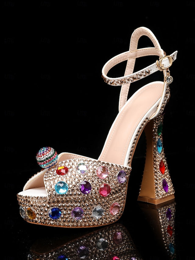 High with Heel Matching Women's Platform Sandals Rhinestone