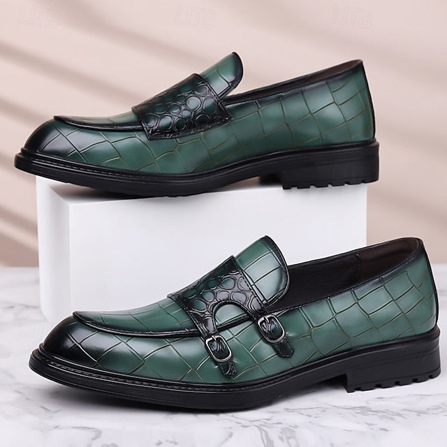 Men's – Leather Loafers Crocodile Brown Pattern with Faux