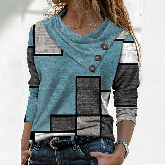 Women's T Shirt Buttons Print Geometric Abstract Daily