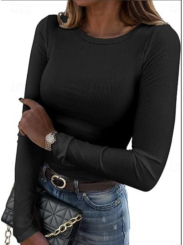 Women's Blouse Solid Color Stylish Basic Casual Long Sleeve