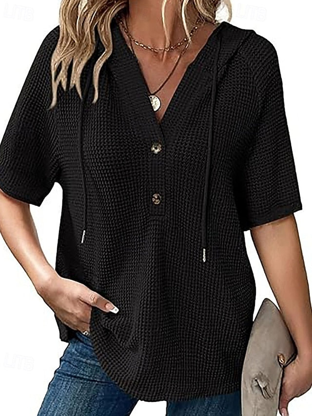Women's Shirt Blouse Patchwork Buttons Plain Elegant