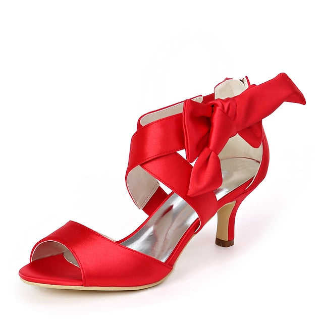Heel Kitten Women's Shoes Open Bowknot Bridal Wedding