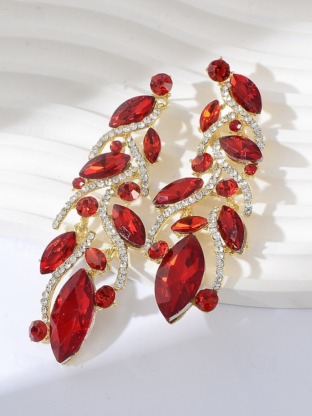 Crystal Design Elegant Women's Leaf Earrings Gold -