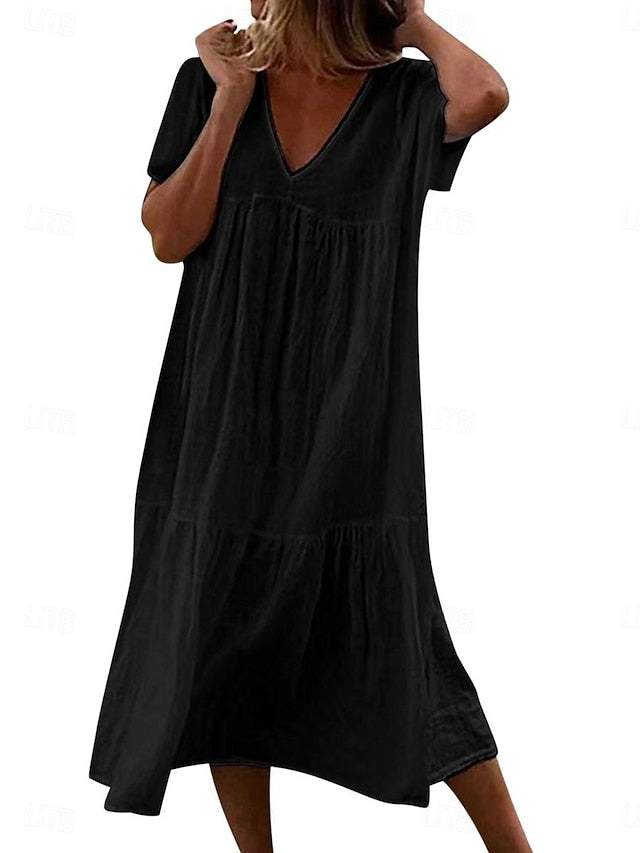 Women's Black White Summer Spring Midi Dress White Dress