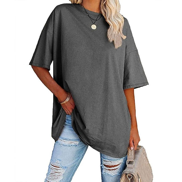 Women's Clothing Basic Oversized Round Neck T-shirts Plain
